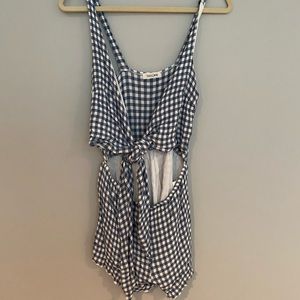 Blue and white gingham romper